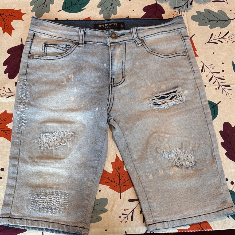 Stylish Light Blue Distressed Kids Shorts